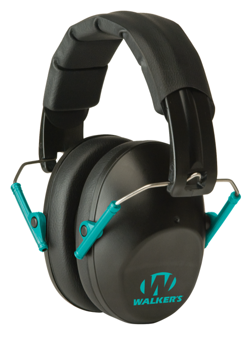 Walker's GWPFPM1BKTL Pro Low Profile Passive Muff 22 dB Over the Head Black/Teal Accent Polymer
