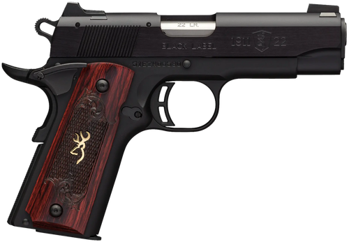 Browning 051852490 1911 Black Label Medallion Compact 22 LR 10+1, 3.63" Target Crown Barrel, Matte Black Serrated Slide & Aluminum Frame w/Beavertail