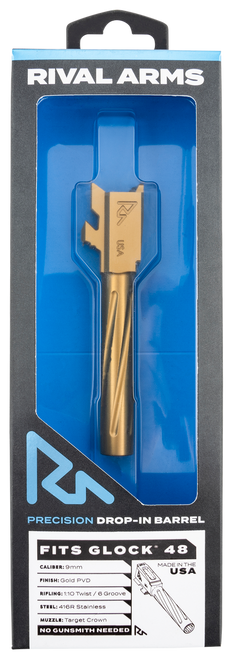 Rival Arms RARA20G801E Precision V1 Match Grade 9mm Luger 4.17" Gold PVD Stainless Steel, Fits Glock 48