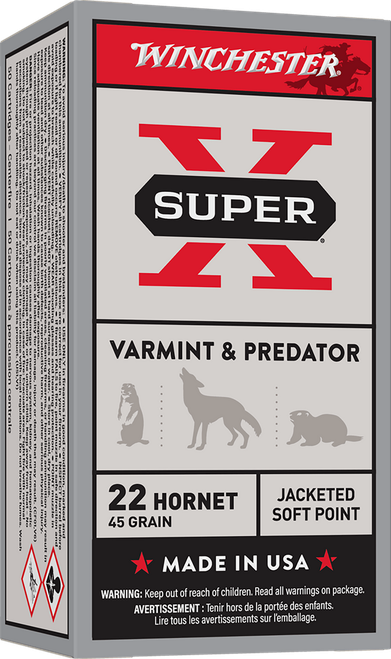 Winchester Ammo X22H1 Super X  22Hornet 45gr Jacketed Soft Point 50 Per Box/10 Case