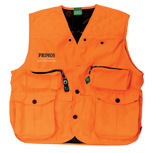 Primos 65703 Gunhunter's Hunting Vest XL Blaze Orange Features Compass & LED Light