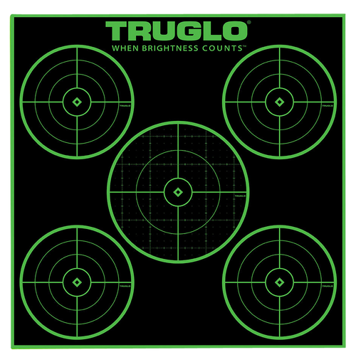 TruGlo TG11A25 Tru-See 5-Bull Target Self-Adhesive Heavy Paper Black/Green 12"x12" 5-Bullseye 25 Pack