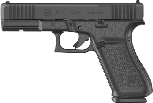 Glock UV2050201MOS G20 V MOS Standard 10mm Auto 10+1 4.61" Black Barrel, Black nDLC Steel Optic Ready/Serrated Slide, Black Polymer Frame w/Accessory Rail, Interchangeable Backstrap, Ambidextrous