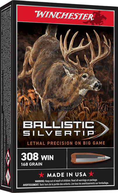 Winchester Ammo SBST308A Ballistic Silvertip  308Win 168gr Rapid Controlled Expansion Polymer Tip 20 Per Box/10 Case
