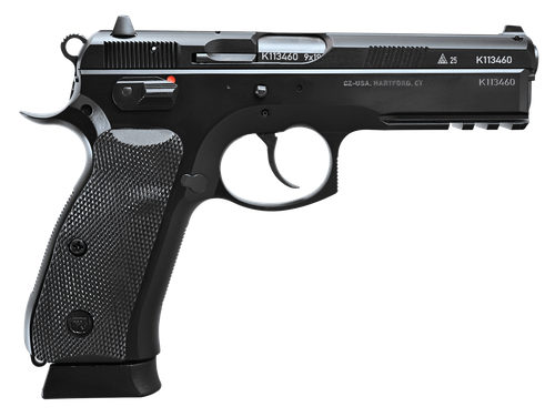 CZ-USA  75 SP-01 50th Anniversary Elite 9mm Luger 19+1 4.60" Black Steel Barrel & 50th Anniversary Engraved/Serrated Slide, Black Polycoat Steel Frame w/Picatinny Rail & Beavertail, Black Rubber Grip