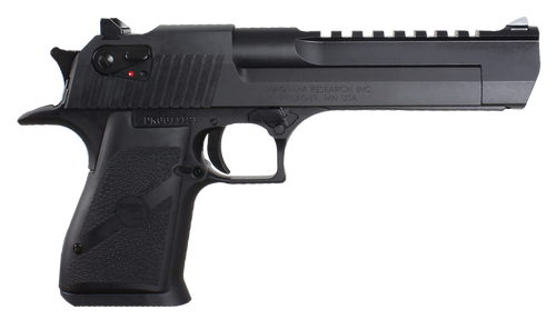 Magnum Research DE50 Desert Eagle Mark XIX 50 AE Caliber with 6" Picatinny Rail Barrel, 7+1 Capacity, Overall Black Finish Carbon Steel, Beavertail Frame, Serrated Slide & Rubber Grip