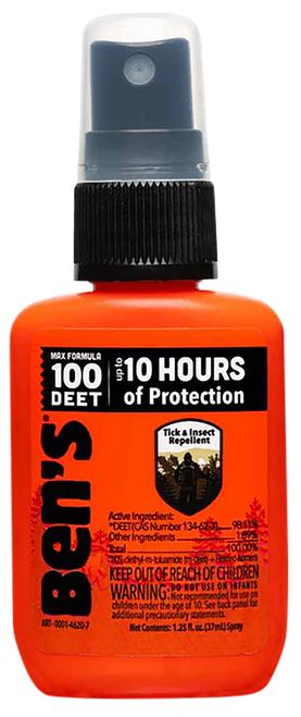 Ben's 00067070 100  Odorless Scent 1.25oz Spray Repels Ticks & Biting Insects Effective Up to 10 hrs