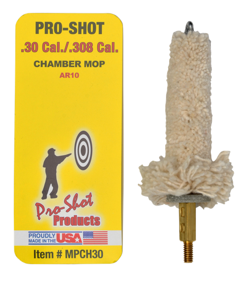 Pro-Shot MPCH30 Chamber Mop Military Style .30/ .308/ 7.62x51mm NATO AR Platform #8-32 Thread 100% Cotton Mop Brass Core