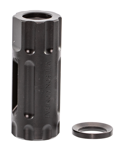 Wilson Combat TRQCOMP1/2X28 Q-Comp Muzzle Brake Black Melonite QPQ Steel with 1/2"-28 tpi Threads, 2.20" OAL & .875" Diameter for 5.56x45mm NATO AR-Platform