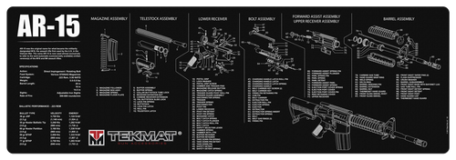 TekMat TEKR36AR15 AR-15 Cleaning Mat Black/White Rubber 12"x36" AR-15 Parts Diagram