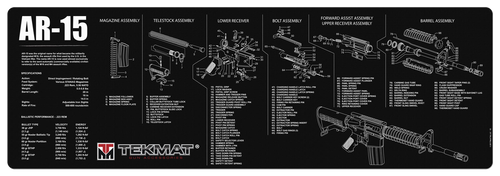 TekMat TEKR36AR15 AR-15 Cleaning Mat Black/White Rubber 12"x36" AR-15 Parts Diagram