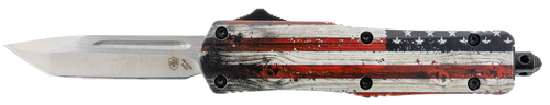 Templar Knife SWUS232 Gen II Wood US Flag Small 2.69" OTF Tanto Plain Powder Coated 440C SS Blade, 4.31" Painted Wood Grain US Flag Aluminum Handle, Glass Breaker
