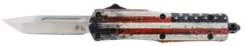 Templar Knife SWUS232 Gen II Wood US Flag Small 2.69" OTF Tanto Plain Powder Coated 440C SS Blade, 4.31" Painted Wood Grain US Flag Aluminum Handle, Glass Breaker