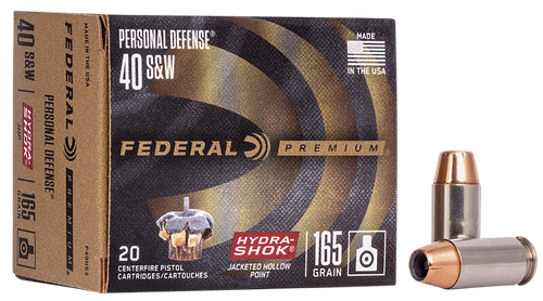 Federal P40HS3 Premium Personal Defense 40S&W 165gr Hydra-Shok Jacketed Hollow Point 20 Per Box/25 Case