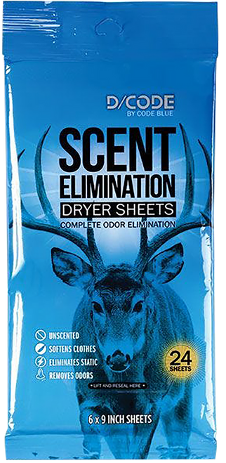 Code Blue OA1319 Scent Elimination Dryer Sheets Unscented 24 Sheets