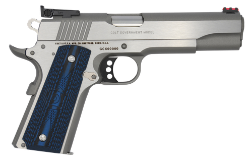 Colt Mfg O5070GCL Gold Cup Lite  45 ACP 8+1 5" Stainless National Match Barrel, Stainless Steel Serrated Slide, Stainless Steel Frame w/Beavertail, Blue Scalloped G10 Grip, Ambidextrous