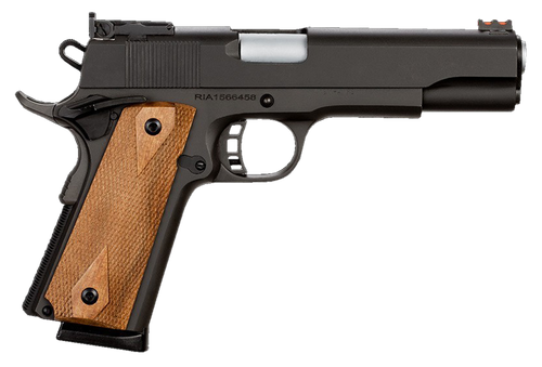 Rock Island 51434 Pro Ultra Match *CA Compliant 45 ACP Caliber with 5" Barrel, 8+1 Capacity, Overall Black Parkerized Finish Steel, Beavertail Frame, Serrated Slide & Checkered Wood Grip