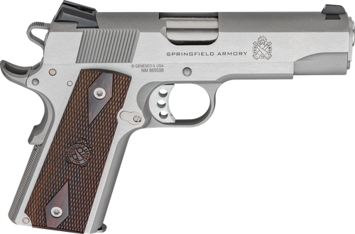 Springfield Armory PX9418S 1911 Garrison 45 ACP 7+1 4.25" Stainless Match Grade Barrel, Serrated Stainless Steel Slide & Frame w/Beavertail, Thinline Wood Grip