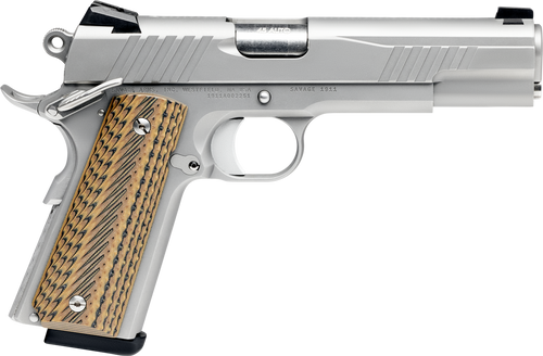 Savage Arms 67205 1911 Government 9mm Luger 10+1 5" Stainless Steel Barrel, Serrated Stainless Steel Slide, Stainless Steel Frame w/Beavertail, Brown VZ Grip