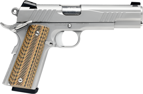 Savage Arms 67205 1911 Government 9mm Luger 10+1 5" Stainless Steel Barrel, Serrated Stainless Steel Slide, Stainless Steel Frame w/Beavertail, Brown VZ Grip
