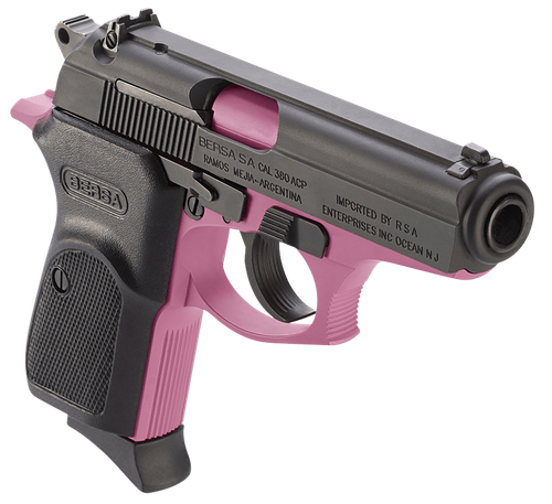 Bersa T380PNK8 Thunder  Micro-Compact Frame 380 ACP 8+1 3.50" Pink Cerakote Steel Barrel, Matte Black Serrated Steel Slide, Pink Cerakote Aluminum Frame