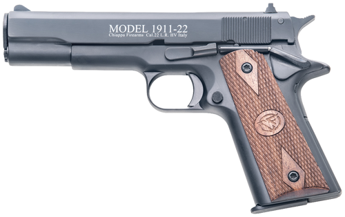 Chiappa Firearms 401038 1911-22  22 LR 10+1, 5" Black Steel Barrel, Blued Serrated Slide, Blued Aluminum Frame w/Beavertail, Stippled Walnut Grip, Manual Thumb Safety, Right Hand