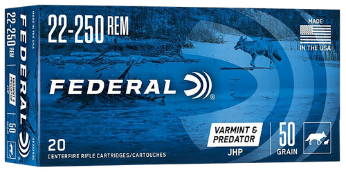 Federal AE22250G American Eagle Varmint & Predator 22-250Rem 50gr Jacketed Hollow Point 20 Per Box/10 Case