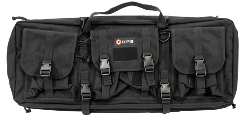 GPS Bags DRC28 Double Rifle Case Black 600D Polyester w/ 2 Padded Pistol Sleeves MOLLE Webbing & Lockable Zippers