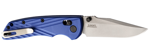 Hogue 24373 Deka  3.25" Folding Clip Point Plain Stone Tumbled CPM MagnaCut Steel Blade, Blue Textured GRN Handle