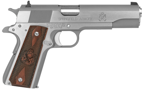 Springfield Armory PB9151LCA 1911 Mil-Spec *CA Compliant 45 ACP 7+1, 5" Stainless Match Grade Steel Barrel, Serrated Stainless Steel Slide & Frame w/Beavertail, Crossed Cannon Cocobolo Grip