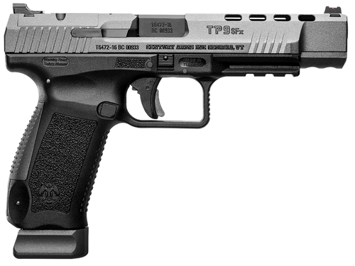 Canik HG4192GN TP9 SFx 9mm Luger 10+1 5.20" Tungsten Gray Match Grade Barrel, Black Lightening Cut/Optic Cut/Serrated Steel Slide, Black Polymer Frame w/Picatinny Rail, Interchangeable Backstrap Grip