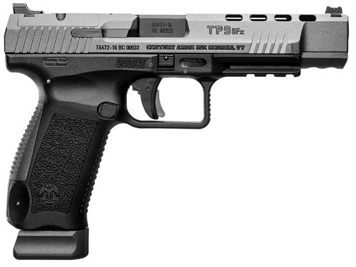 Canik HG4192GN TP9 SFx 9mm Luger 10+1 5.20" Tungsten Gray Match Grade Barrel, Black Lightening Cut/Optic Cut/Serrated Steel Slide, Black Polymer Frame w/Picatinny Rail, Interchangeable Backstrap Grip