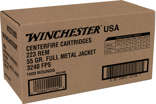 Winchester Ammo W2231000 USA  223Rem 55gr Full Metal Jacket 1000rds *Sold by Case