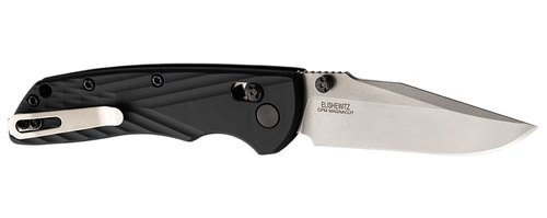 Hogue 24379 Deka  3.25" Folding Clip Point Plain Stone Tumbled CPM MagnaCut Steel Blade, Black Textured GRN Handle