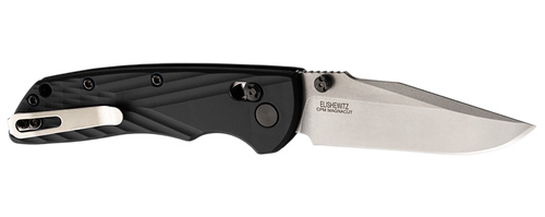 Hogue 24379 Deka  3.25" Folding Clip Point Plain Stone Tumbled CPM MagnaCut Steel Blade, Black Textured GRN Handle