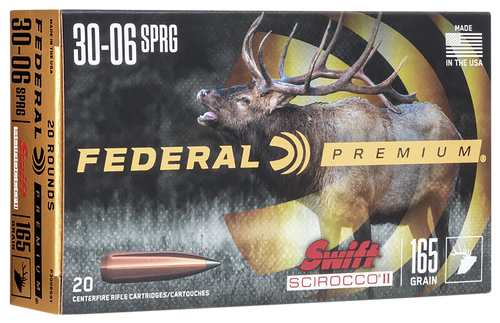 Federal P3006SS1 Premium  30-06Springfield 165gr Swift Scirocco II 20 Per Box/10 Case