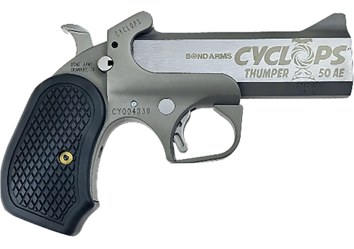 Bond Arms BACY Cyclops Thumper 50 AE 1 Shot 4.25" Black/SS Stainless Steel Barrel, Black Rough & Tumble Stainless Steel Frame, Black B6 Resin Grips