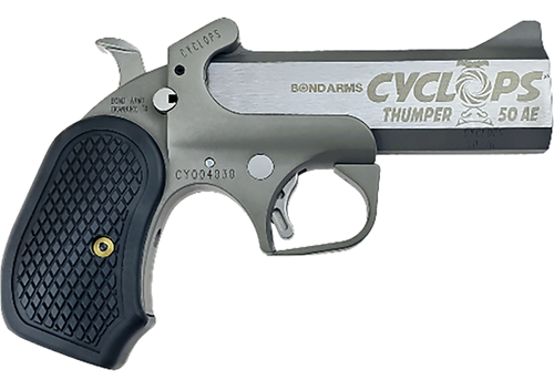 Bond Arms BACY Cyclops Thumper 50 AE 1 Shot 4.25" Black/SS Stainless Steel Barrel, Black Rough & Tumble Stainless Steel Frame, Black B6 Resin Grips