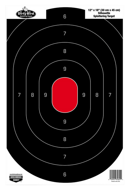 Birchwood Casey 35601 Dirty Bird  Silhouette Tagboard Hanging Pistol 12" x 18" Black/Red White Impact Splatter 100 Per Pkg