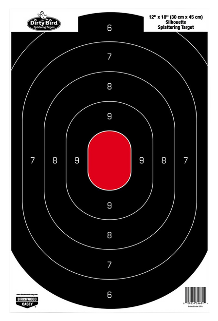 Birchwood Casey 35601 Dirty Bird  Silhouette Tagboard Hanging Pistol 12" x 18" Black/Red White Impact Splatter 100 Per Pkg
