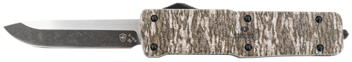 Templar Knife LZMOB321 Premium Weighted  Large 3.55" OTF Drop Point Plain Black Oxide Stonewashed D2 Steel Blade, 5.25" Mossy Oak Bottomland Aluminum Zinc Alloy Handle