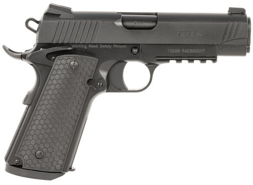 Girsan 392070 MC1911 C Untouchable Compact Frame 45 ACP 8+1 4.40" Black Steel Barrel, Black Serrated Steel Slide & Frame w/Beavertail & Picatinny Rail, Black Polymer Grip