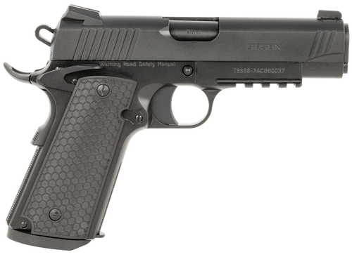 Girsan 392070 MC1911 C Untouchable Compact Frame 45 ACP 8+1 4.40" Black Steel Barrel, Black Serrated Steel Slide & Frame w/Beavertail & Picatinny Rail, Black Polymer Grip