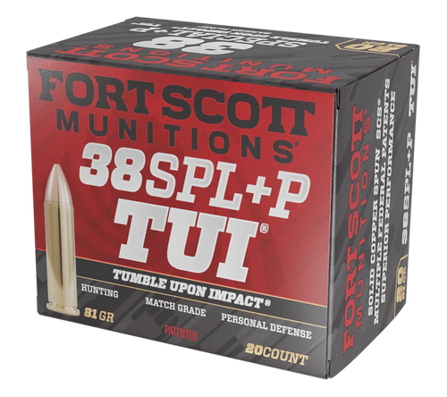 Fort Scott Munitions 38+P081SCV Tumble Upon Impact (TUI)  38Special+P 81gr Solid Copper Spun 20 Per Box/25 Case