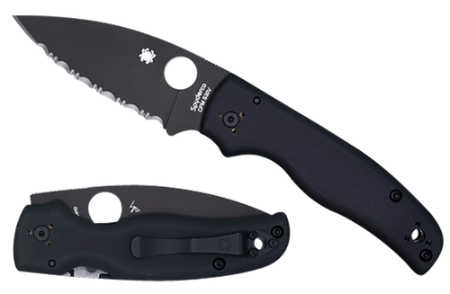 Spyderco C229GSBK Shaman  3.58" Folding Serrated Black DLC CPM S30V SS Blade/Black Textured G10 Handle Includes Pocket Clip