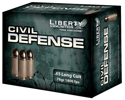 Liberty Ammunition LACD45031 Civil Defense  45Colt 78gr Lead Free Fragmenting Hollow Point 20 Per Box/50 Case