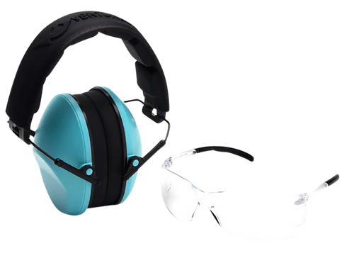Pyramex VGCOMBO410 Low-Profile Combo Kit  Scratch Resistant Clear Lens & Frame with Rubber Temple Tips Powder Blue Low-Profile Earmuffs