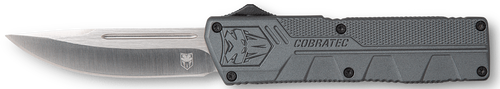 CobraTec Knives GYCTLWDNS Lightweight  3.25" OTF Drop Point Plain D2 Steel Blade/Gray Aluminum Handle Includes Pocket Clip