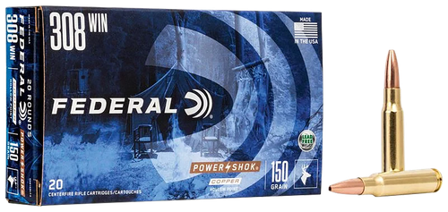 Federal 308150LFA Power-Shok Copper 308Win 150gr Copper Hollow Point 20 Per Box/10 Case