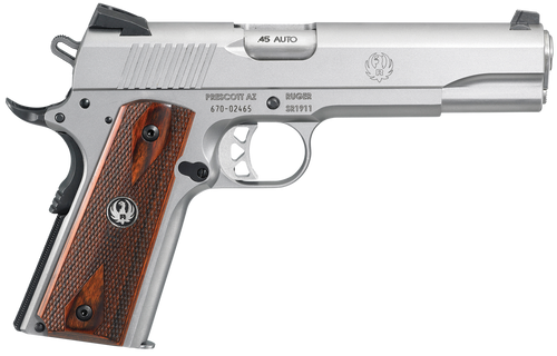 Ruger 6700 SR1911  Full Size 45 ACP 7+1/8+1 5" Low-Glare Stainless Steel Barrel, Serrated Stainless Steel Slide & Frame w/Beavertail, Hardwood Grip, Right Hand